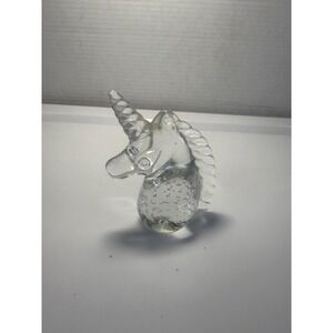 Vintage Unicorn Crystal Clear Blown Glass Bubble Paperweight Figurine 4" 1980